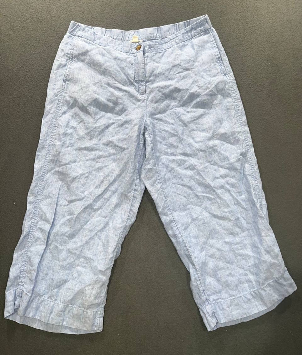 J Jill Love Linen Blue Cropped Wide Leg Pants Women XL Beachy Comfy A009802